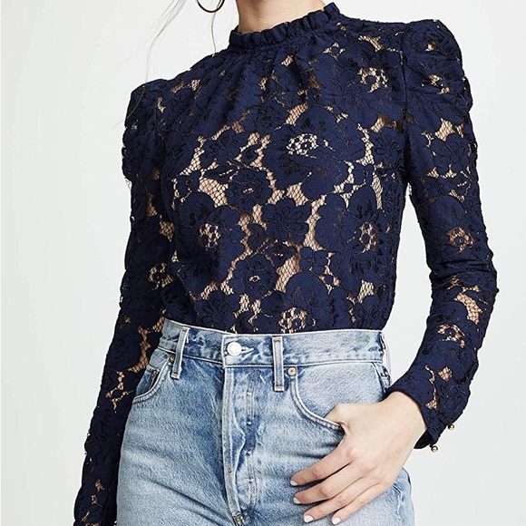 Black Puff Sleeve lace top with lining - Picture 1 of 5